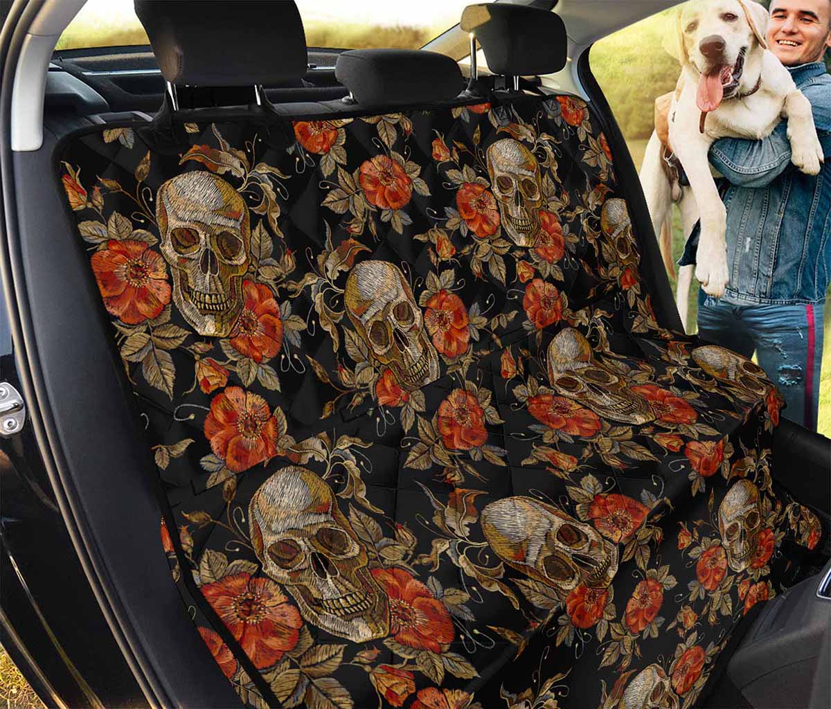 Vintage Floral Skull Pattern Print Pet Car Back Seat Cover