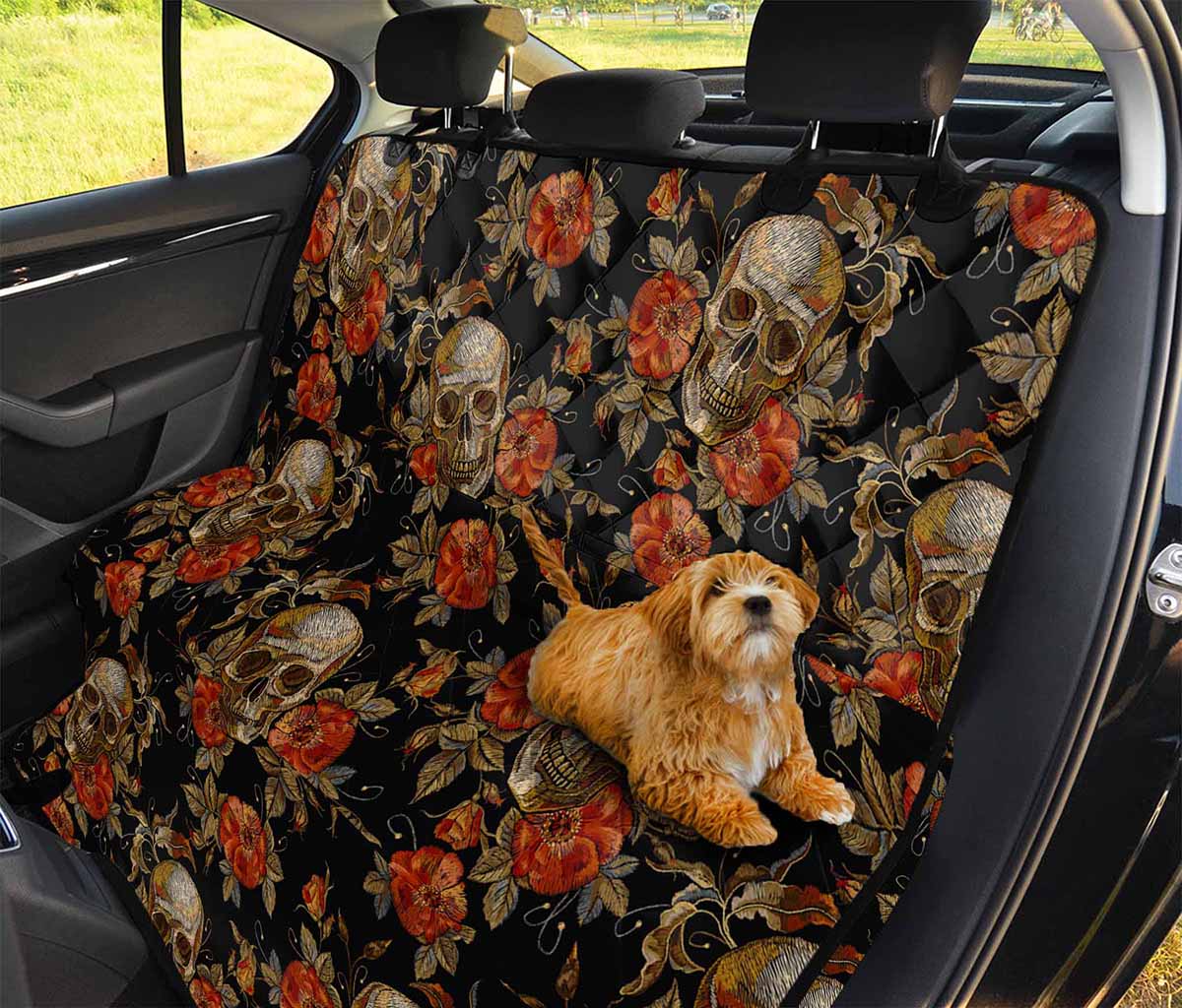 Vintage Floral Skull Pattern Print Pet Car Back Seat Cover
