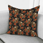 Vintage Floral Skull Pattern Print Pillow Cover