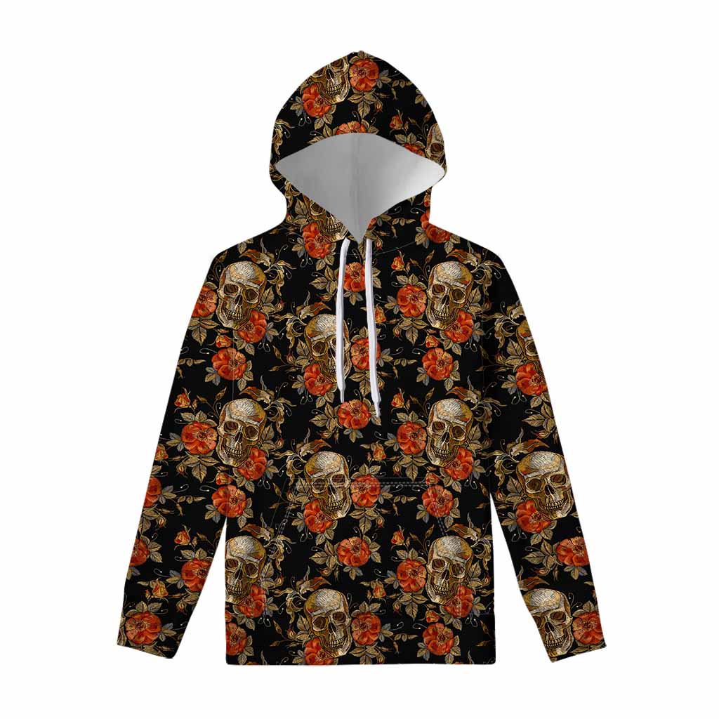 Vintage Floral Skull Pattern Print Pullover Hoodie