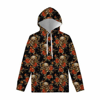 Vintage Floral Skull Pattern Print Pullover Hoodie