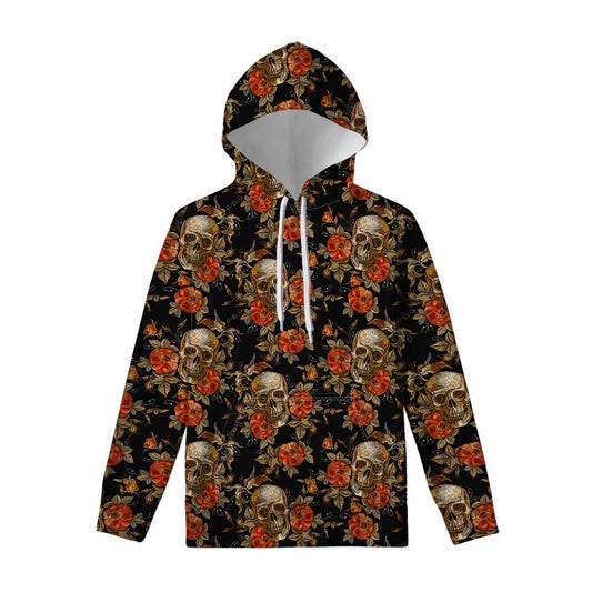 Vintage Floral Skull Pattern Print Pullover Hoodie