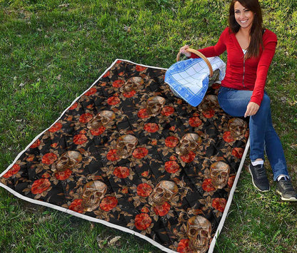 Vintage Floral Skull Pattern Print Quilt