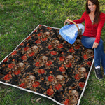 Vintage Floral Skull Pattern Print Quilt