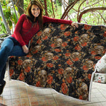 Vintage Floral Skull Pattern Print Quilt