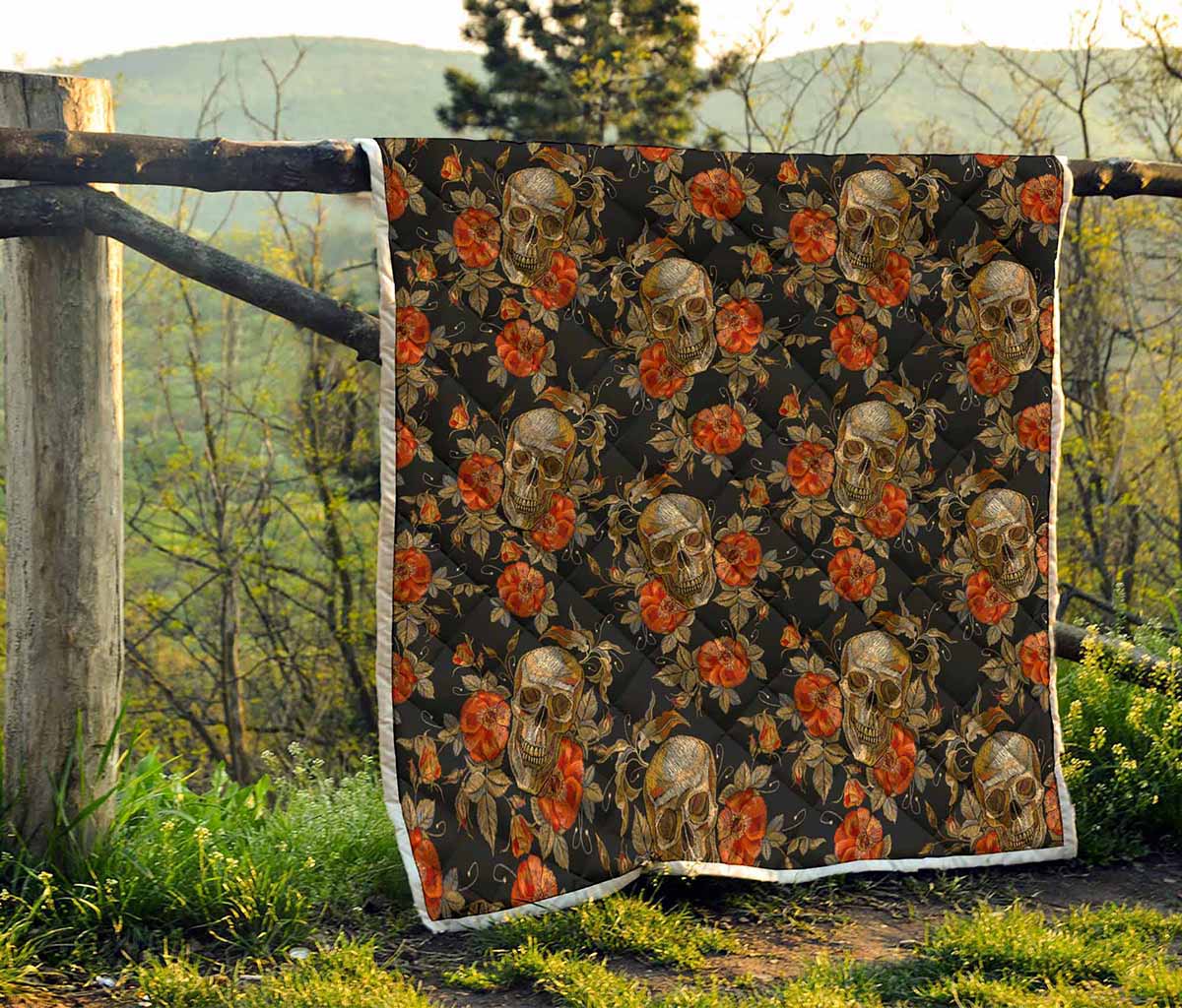 Vintage Floral Skull Pattern Print Quilt