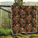 Vintage Floral Skull Pattern Print Quilt