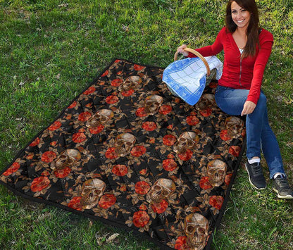 Vintage Floral Skull Pattern Print Quilt