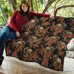 Vintage Floral Skull Pattern Print Quilt