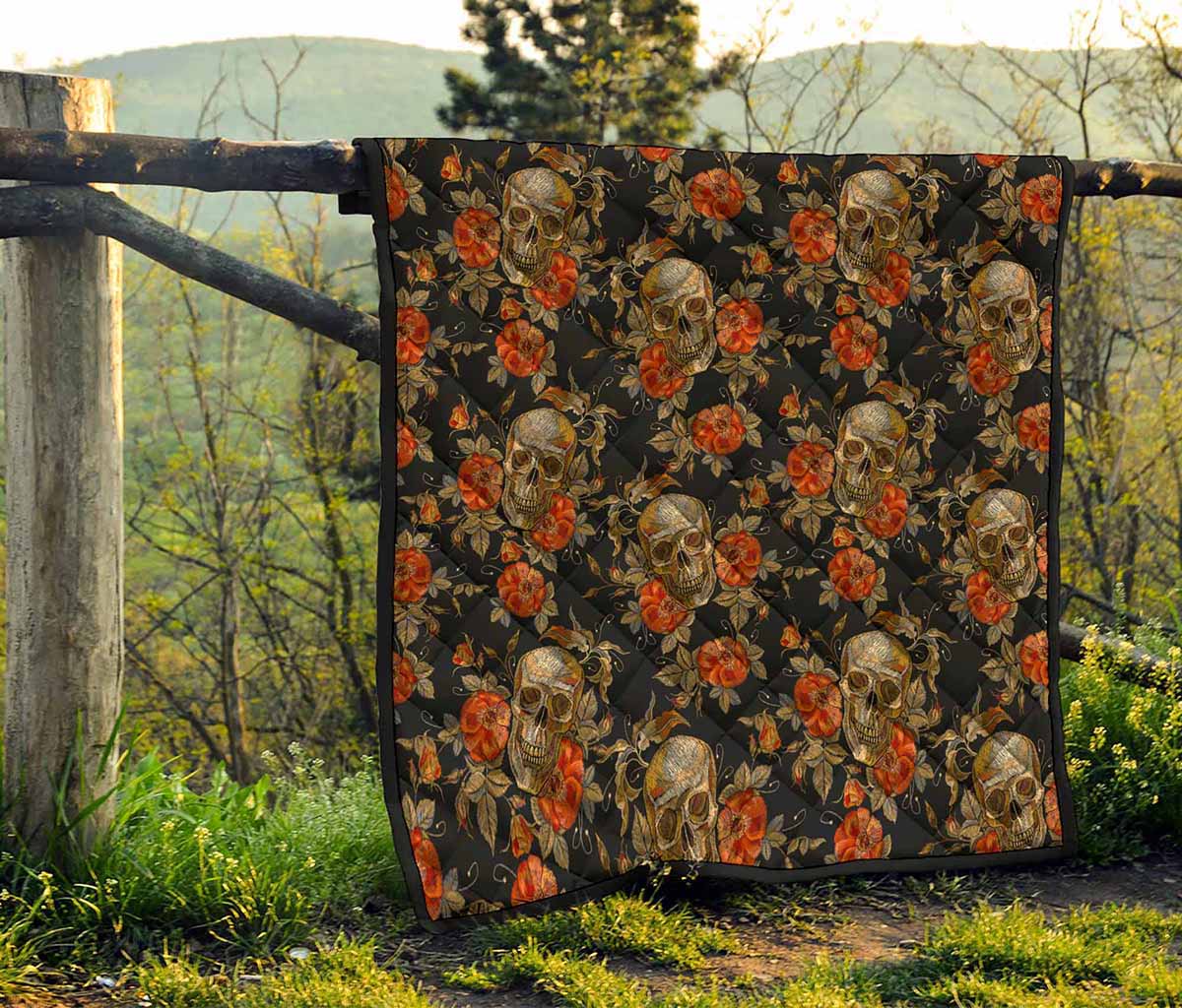 Vintage Floral Skull Pattern Print Quilt