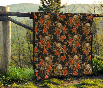 Vintage Floral Skull Pattern Print Quilt