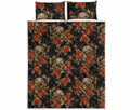 Vintage Floral Skull Pattern Print Quilt Bed Set