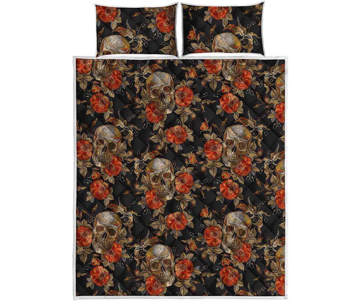 Vintage Floral Skull Pattern Print Quilt Bed Set