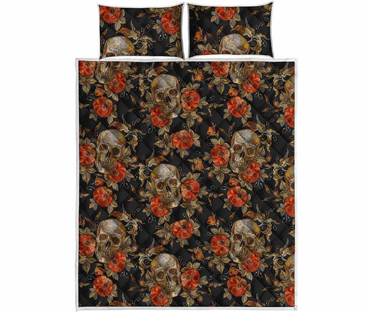 Vintage Floral Skull Pattern Print Quilt Bed Set