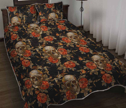 Vintage Floral Skull Pattern Print Quilt Bed Set