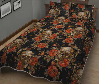 Vintage Floral Skull Pattern Print Quilt Bed Set