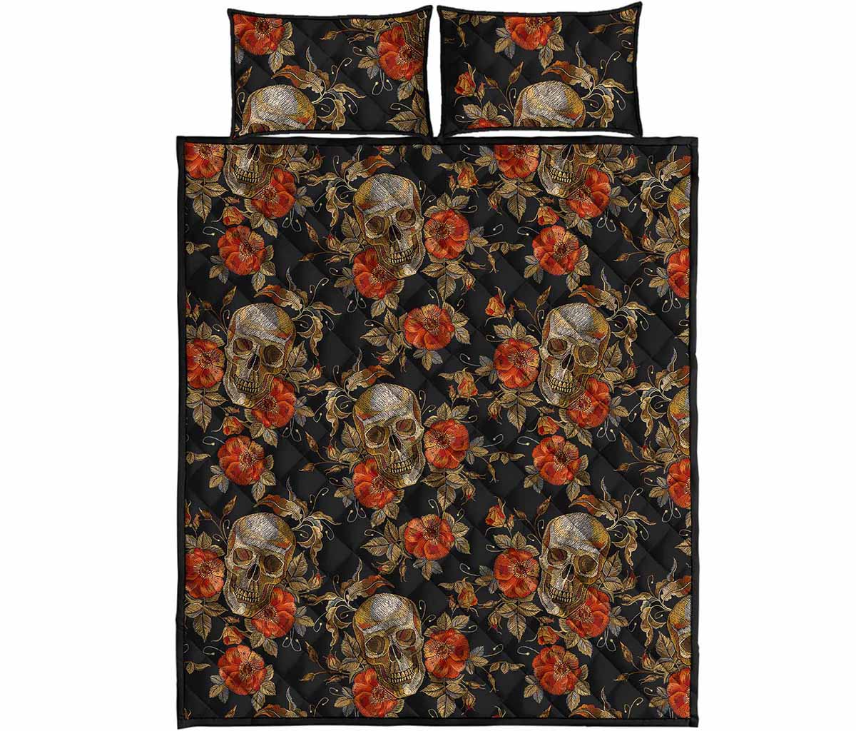 Vintage Floral Skull Pattern Print Quilt Bed Set