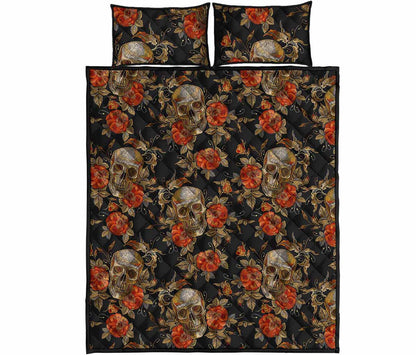 Vintage Floral Skull Pattern Print Quilt Bed Set