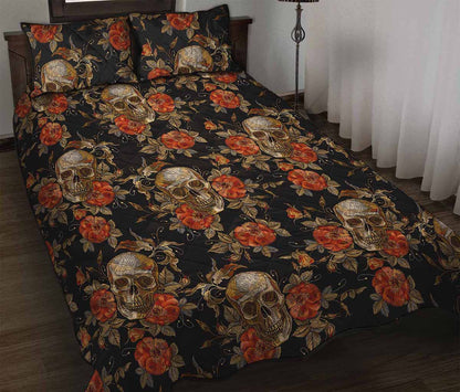 Vintage Floral Skull Pattern Print Quilt Bed Set