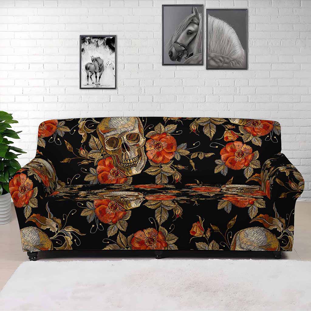 Vintage Floral Skull Pattern Print Sofa Cover