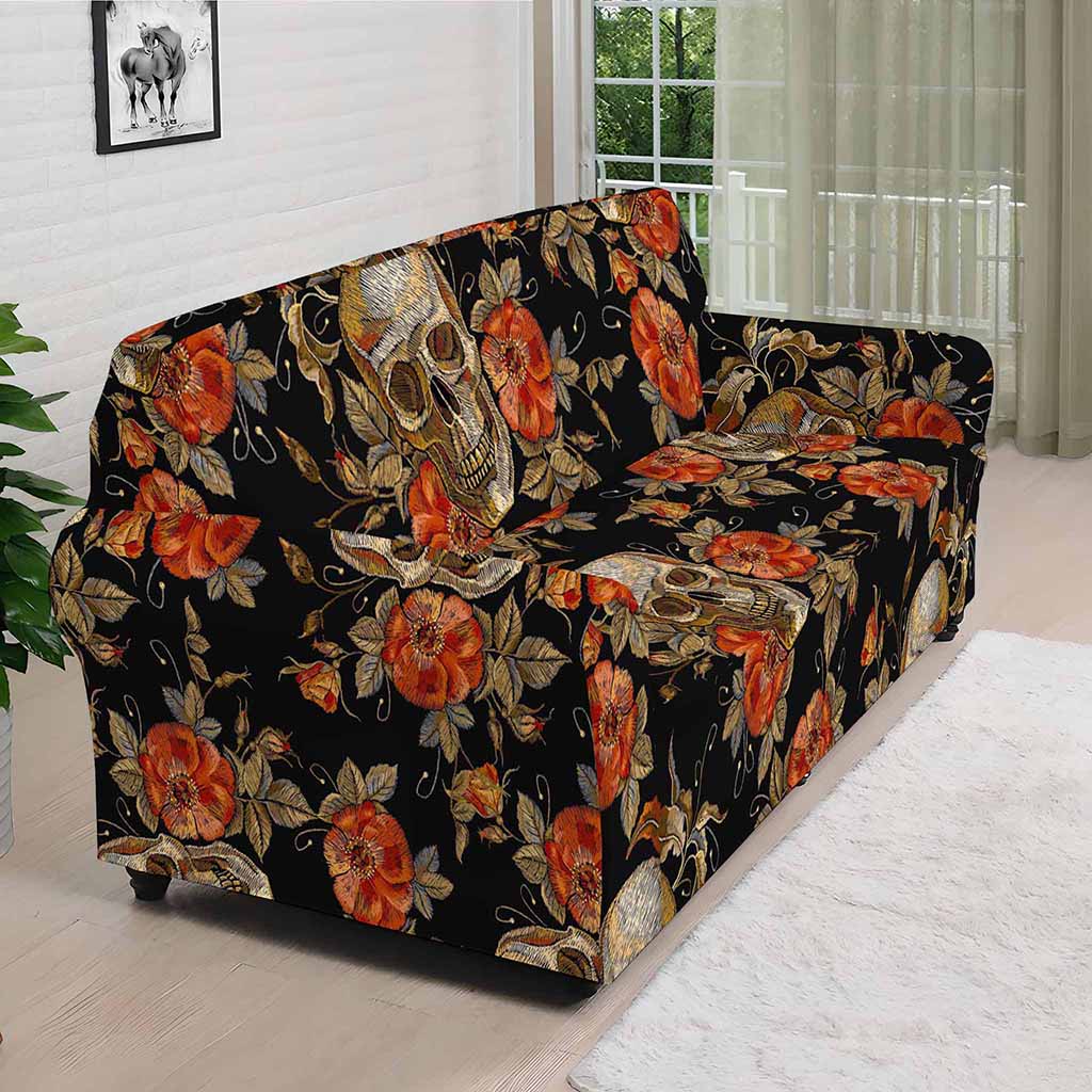 Vintage Floral Skull Pattern Print Sofa Cover