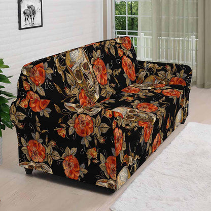 Vintage Floral Skull Pattern Print Sofa Cover