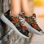 Vintage Floral Skull Pattern Print Sport Shoes GearFrost