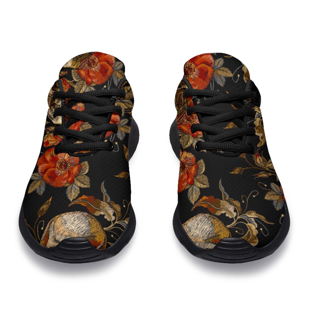 Vintage Floral Skull Pattern Print Sport Shoes GearFrost