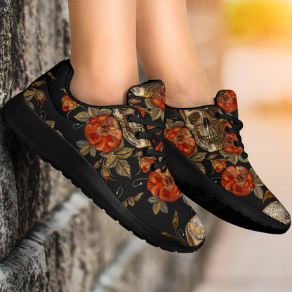 Vintage Floral Skull Pattern Print Sport Shoes GearFrost
