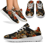 Vintage Floral Skull Pattern Print Sport Shoes GearFrost