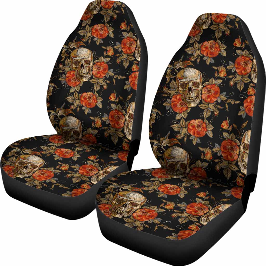 Vintage Floral Skull Pattern Print Universal Fit Car Seat Covers