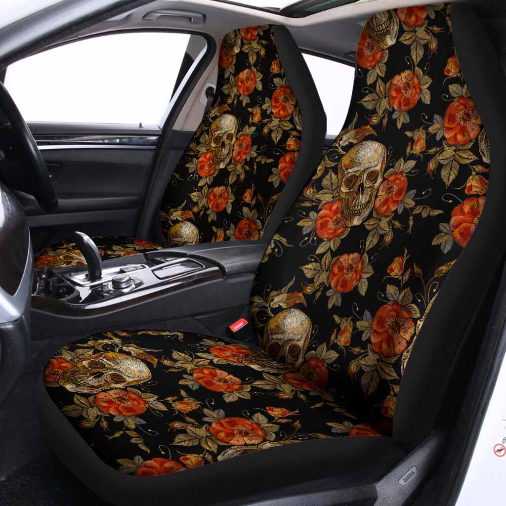 Vintage Floral Skull Pattern Print Universal Fit Car Seat Covers