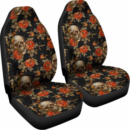 Vintage Floral Skull Pattern Print Universal Fit Car Seat Covers