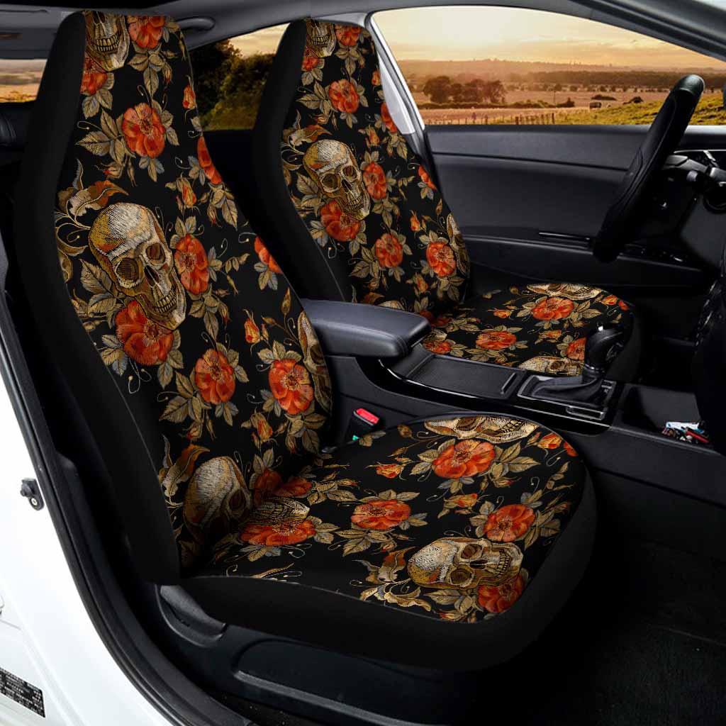 Vintage Floral Skull Pattern Print Universal Fit Car Seat Covers