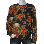 Vintage Floral Skull Pattern Print Women's Crewneck Sweatshirt GearFrost