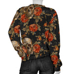 Vintage Floral Skull Pattern Print Women's Crewneck Sweatshirt GearFrost