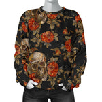 Vintage Floral Skull Pattern Print Women's Crewneck Sweatshirt GearFrost