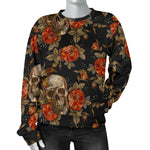 Vintage Floral Skull Pattern Print Women's Crewneck Sweatshirt GearFrost