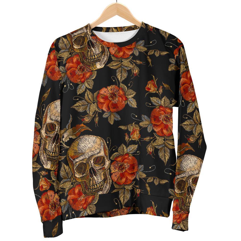 Vintage Floral Skull Pattern Print Women's Crewneck Sweatshirt GearFrost