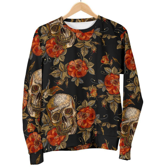 Vintage Floral Skull Pattern Print Women's Crewneck Sweatshirt GearFrost