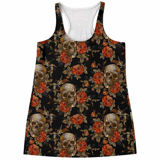 Vintage Floral Skull Pattern Print Women's Racerback Tank Top