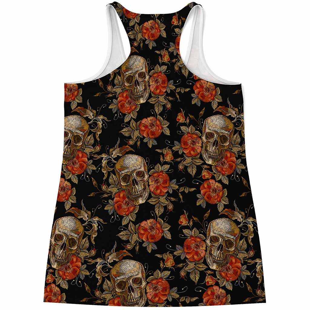 Vintage Floral Skull Pattern Print Women's Racerback Tank Top