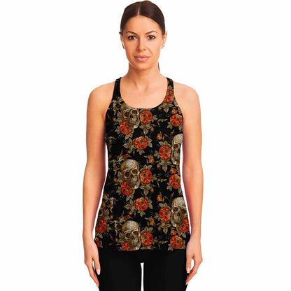 Vintage Floral Skull Pattern Print Women's Racerback Tank Top