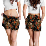 Vintage Floral Skull Pattern Print Women's Shorts