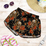 Vintage Floral Skull Pattern Print Women's Shorts