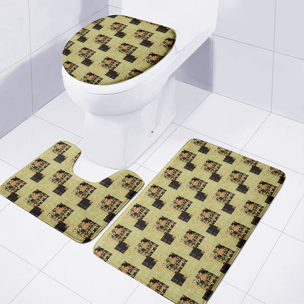 Vintage Flower Patchwork Pattern Print 3 Piece Bath Mat Set