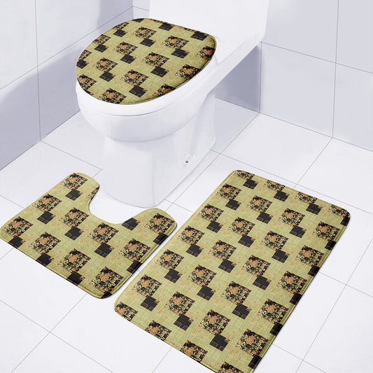 Vintage Flower Patchwork Pattern Print 3 Piece Bath Mat Set
