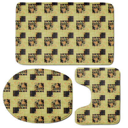 Vintage Flower Patchwork Pattern Print 3 Piece Bath Mat Set