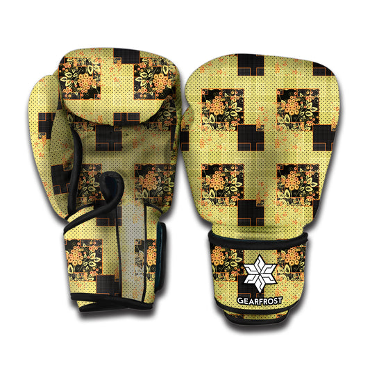 Vintage Flower Patchwork Pattern Print Boxing Gloves