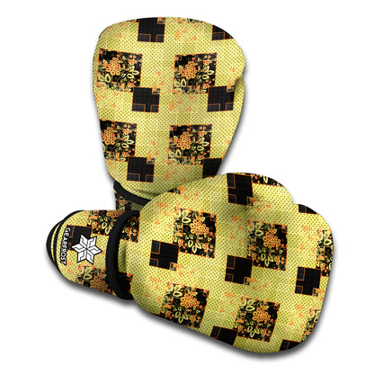 Vintage Flower Patchwork Pattern Print Boxing Gloves